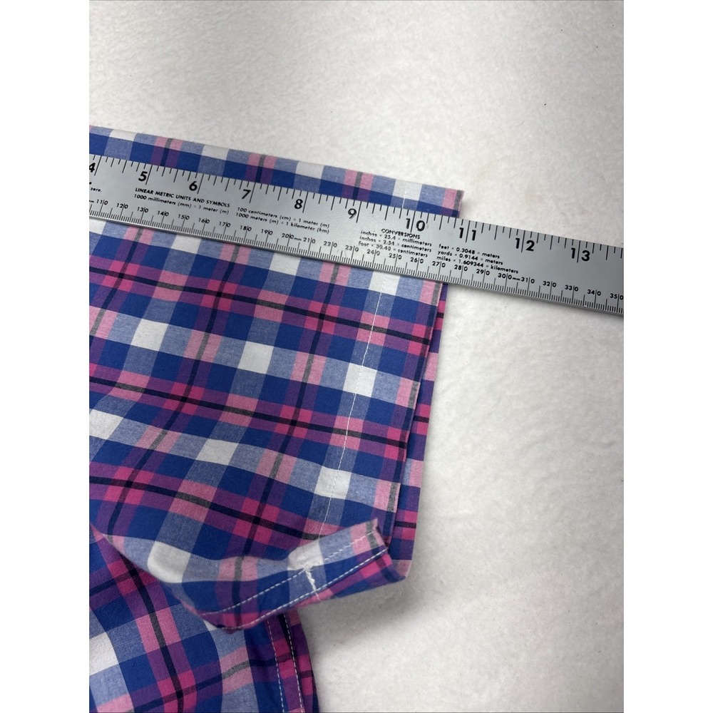 Chaps Stretch Blue And Pink Plaid Short Sleeve Men's Shirt Sz Large - Picture 11 of 11
